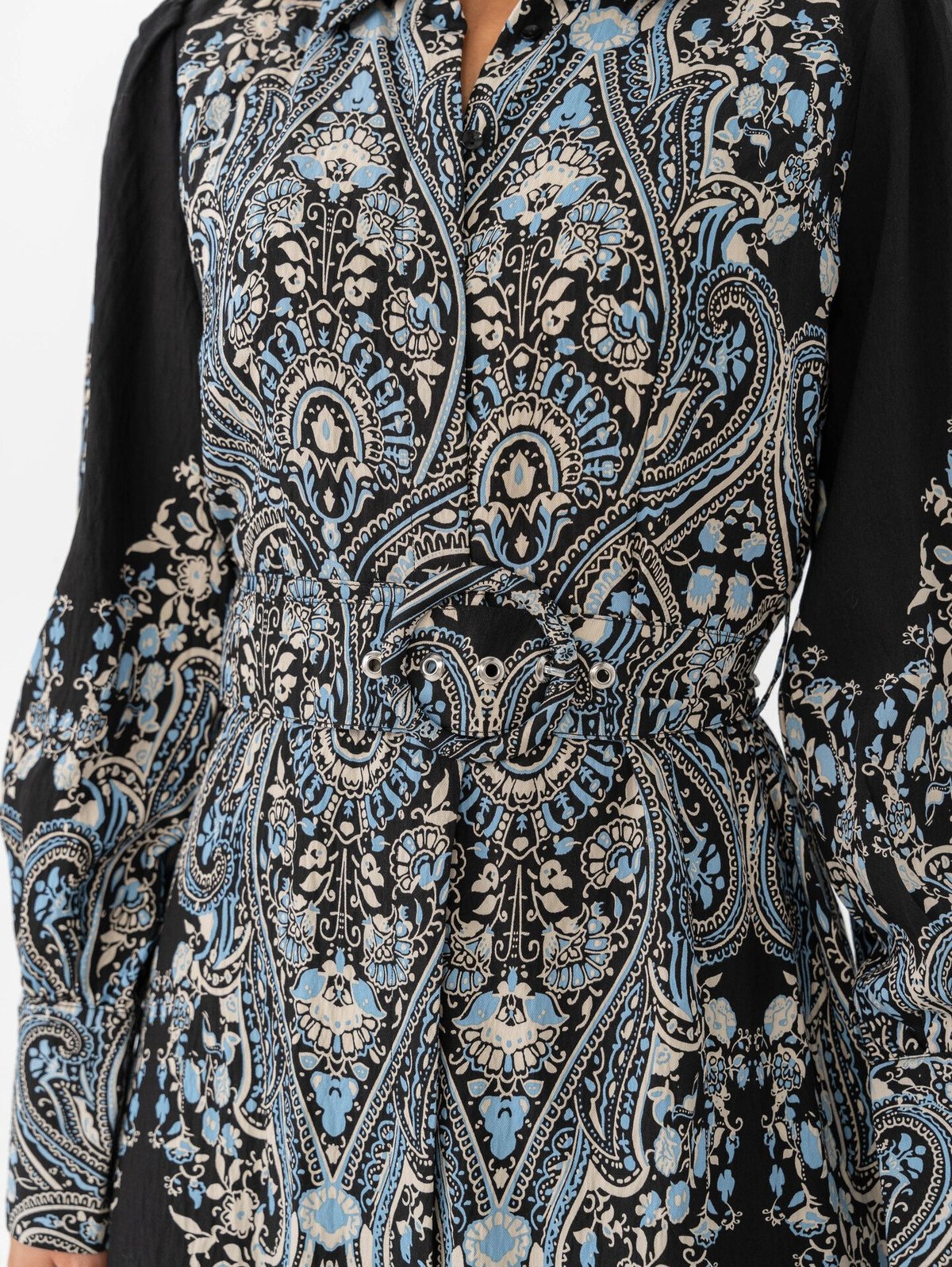 Y.A.S Birma Long Sleeve Long Shirt Dress Black Birma Print