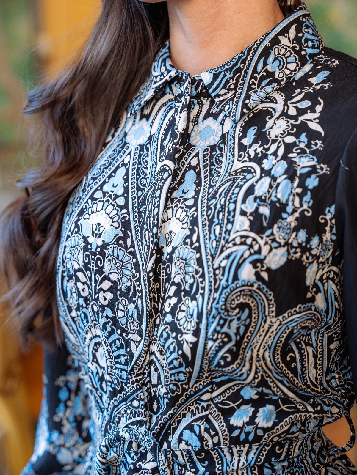 Y.A.S Birma Long Sleeve Long Shirt Dress Black Birma Print