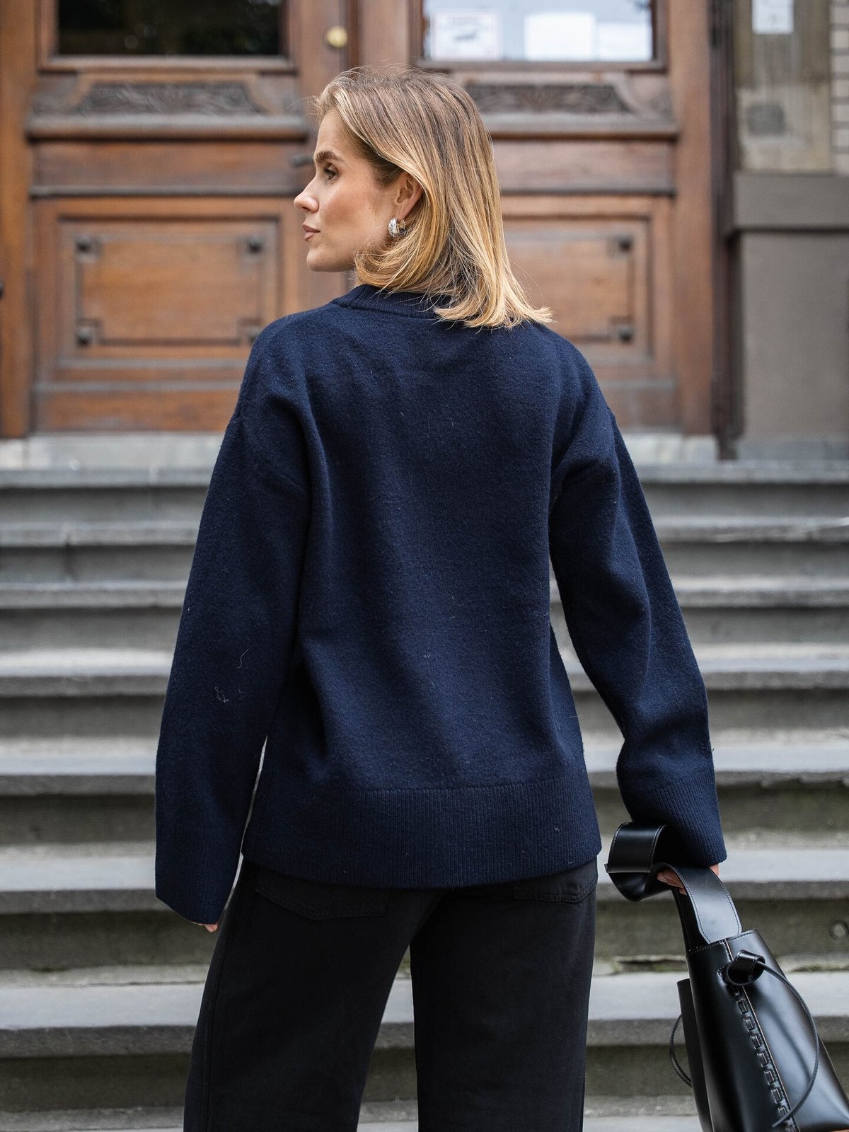 Y.A.S Nola Wool Long Sleeve Knit Pullover Navy Blazer