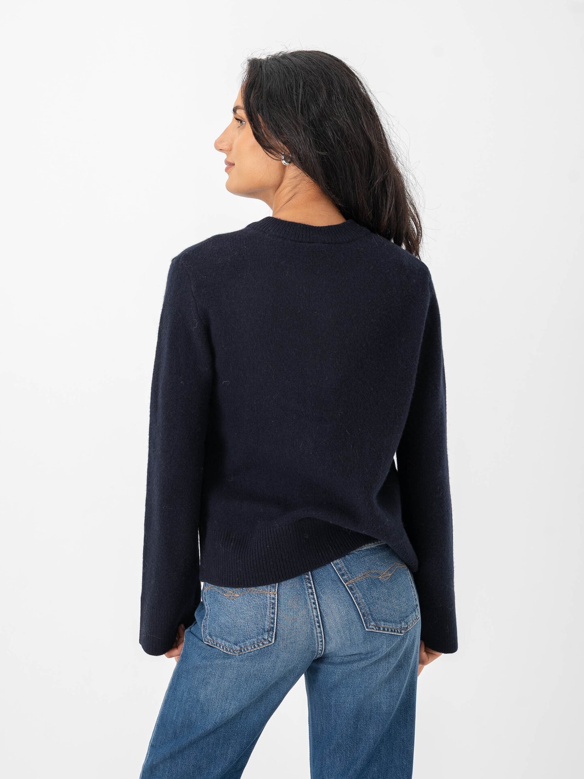 Y.A.S Nola Wool Long Sleeve Knit Cardigan Navy Blazer