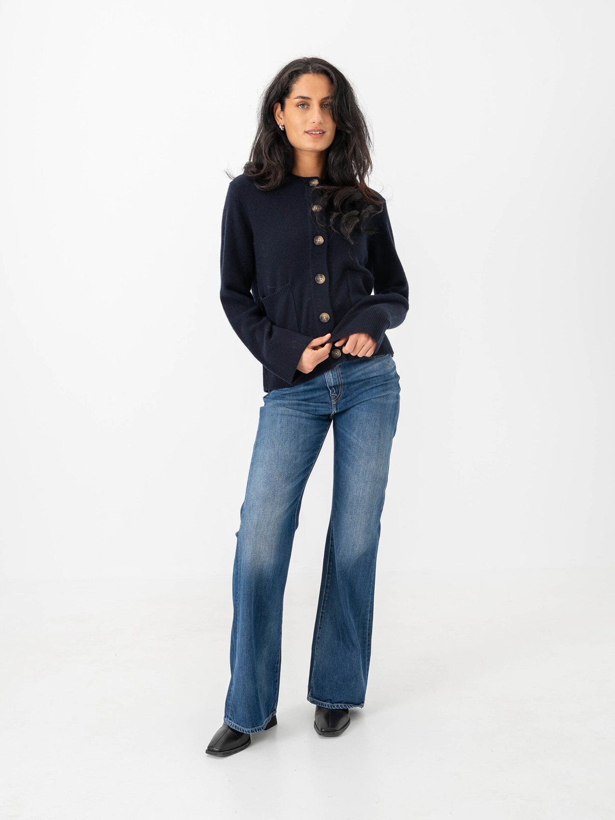 Y.A.S Nola Wool Long Sleeve Knit Cardigan Navy Blazer