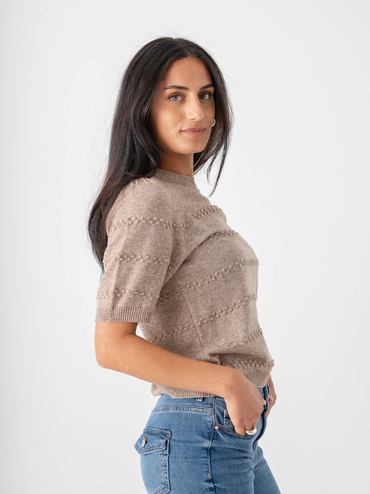 Y.A.S Nimo Short Sleeve Knit Pullover Pelican Melange