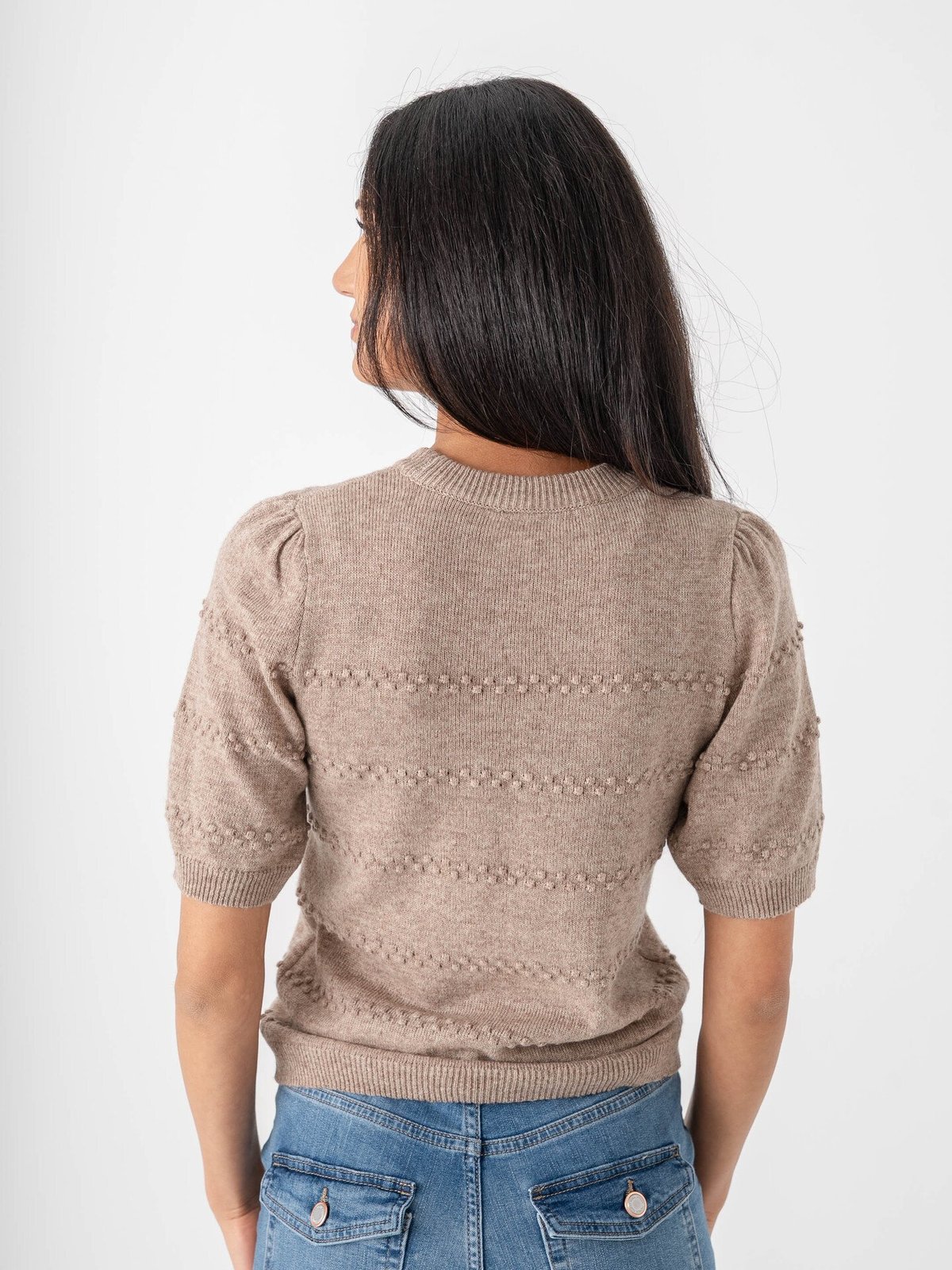 Y.A.S Nimo Short Sleeve Knit Pullover Pelican Melange