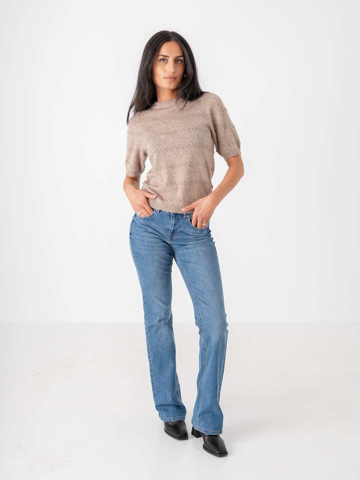 Y.A.S Nimo Short Sleeve Knit Pullover Pelican Melange