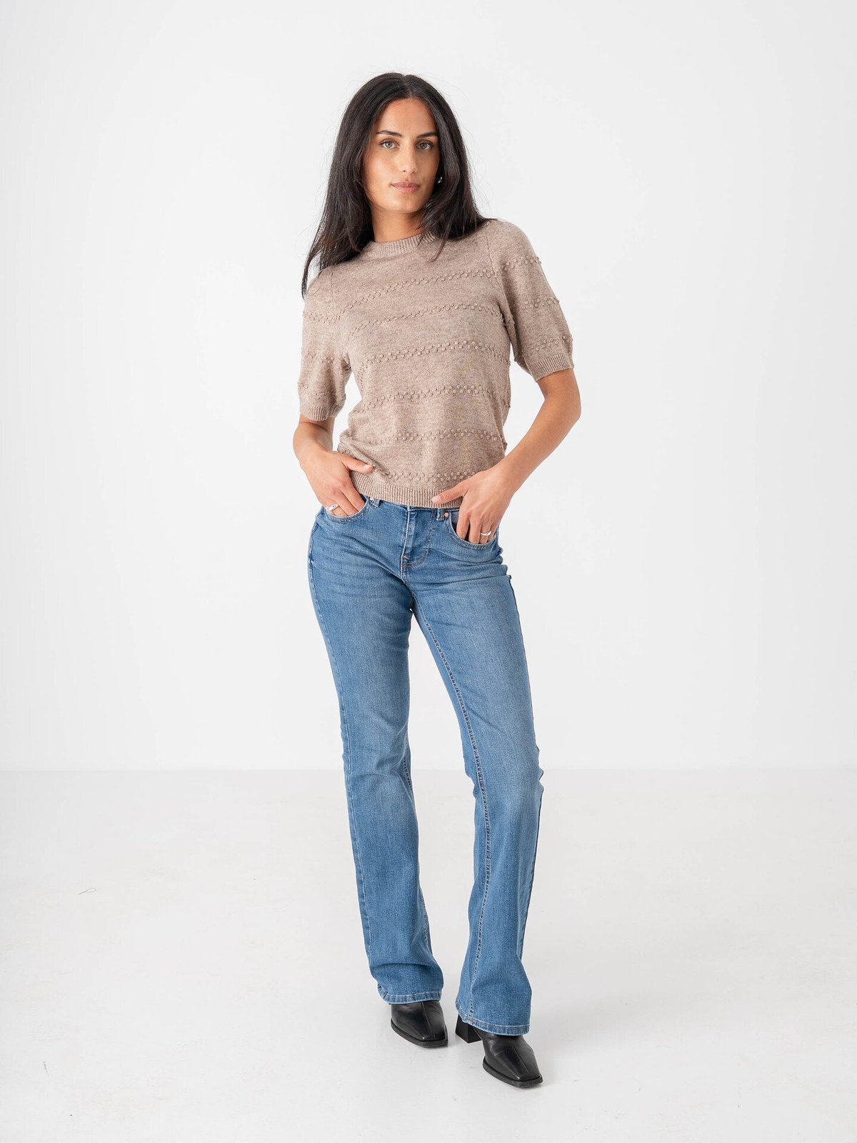 Y.A.S Nimo Short Sleeve Knit Pullover Pelican Melange