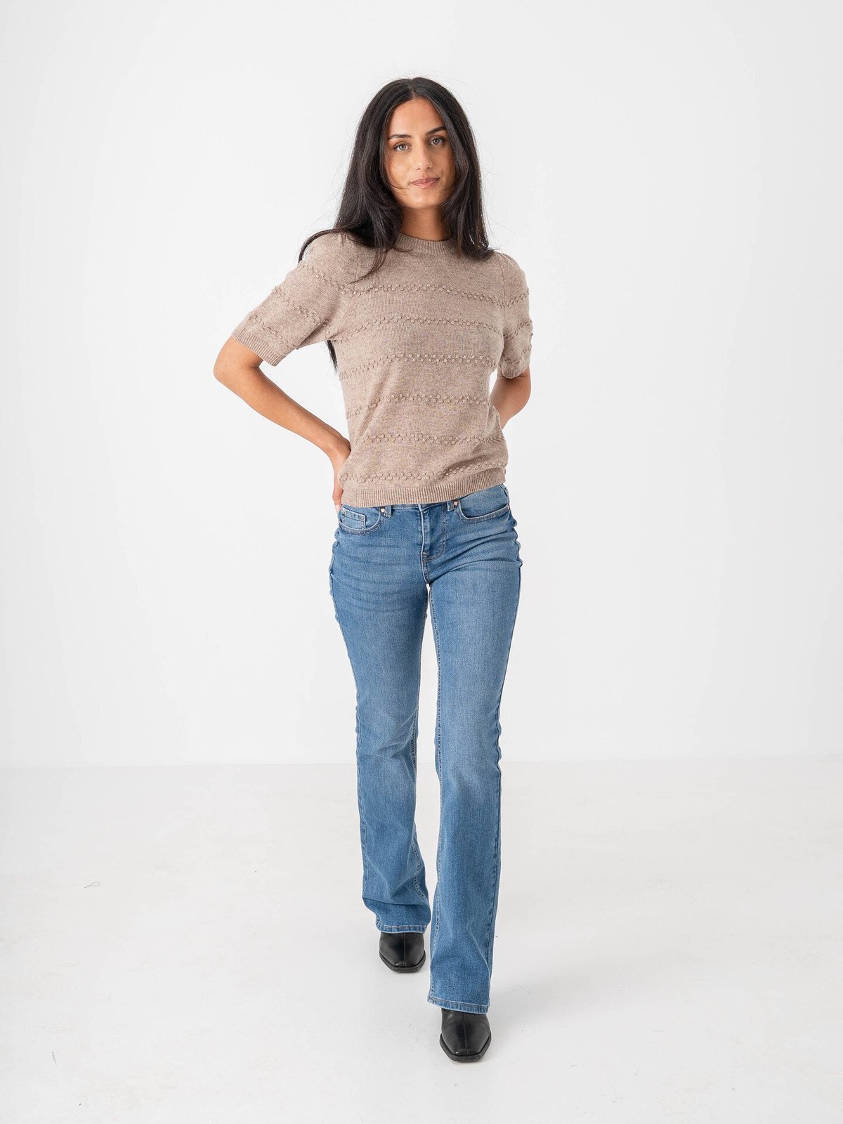 Y.A.S Nimo Short Sleeve Knit Pullover Pelican Melange