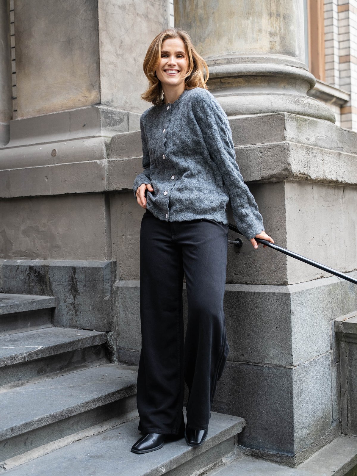 Y.A.S Bubera Long Sleeve Knit Cardigan Dark Grey Melange