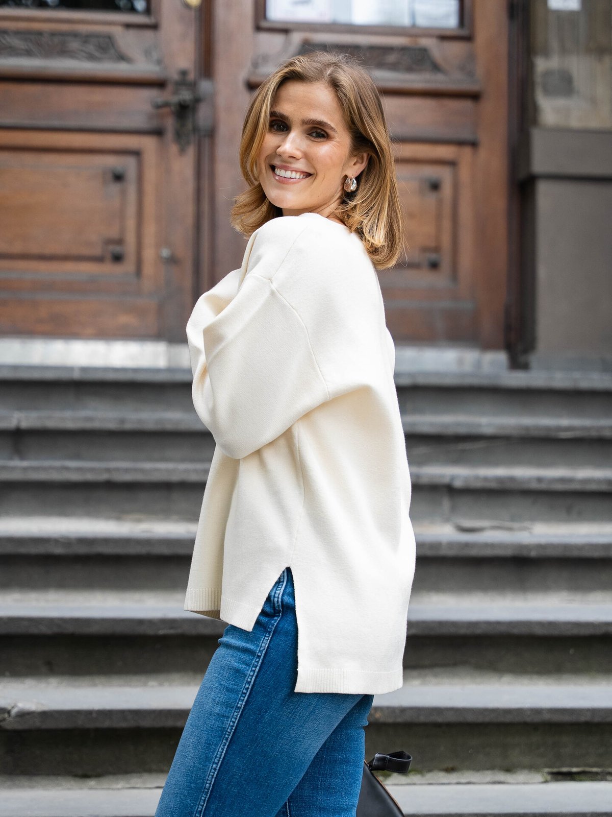 Y.A.S Elma Long Sleeve V-Neck Knit Pullover Birch