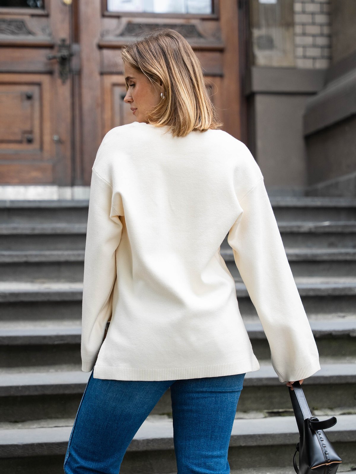Y.A.S Elma Long Sleeve V-Neck Knit Pullover Birch