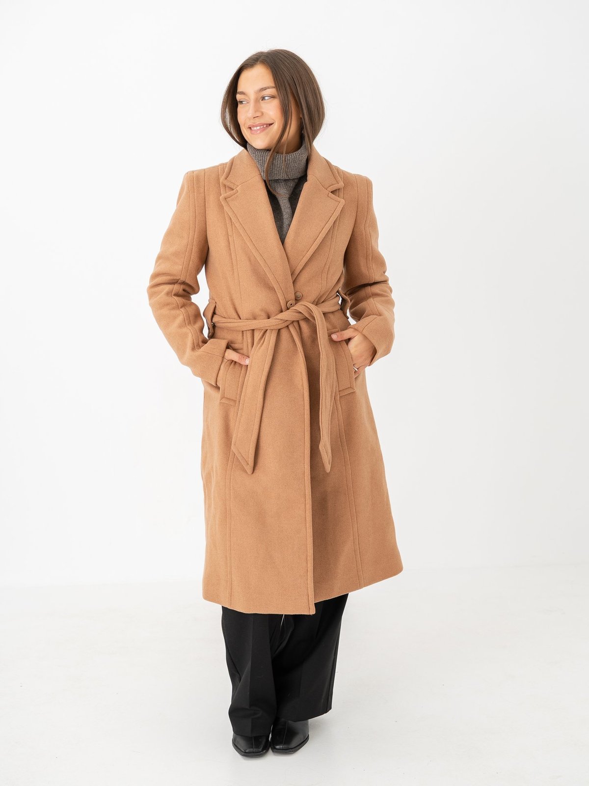 Y.A.S Kali Wool Blend Coat Tobacco Brown