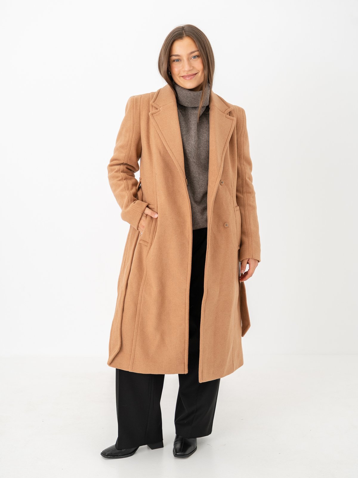 Y.A.S Kali Wool Blend Coat Tobacco Brown