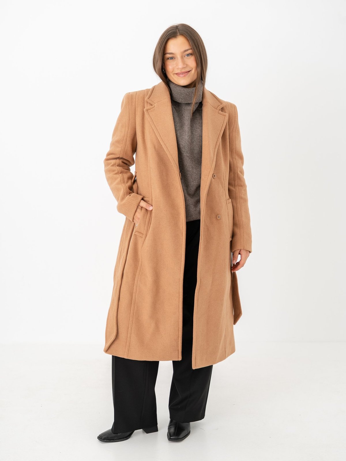 Y.A.S Kali Wool Blend Coat Tobacco Brown