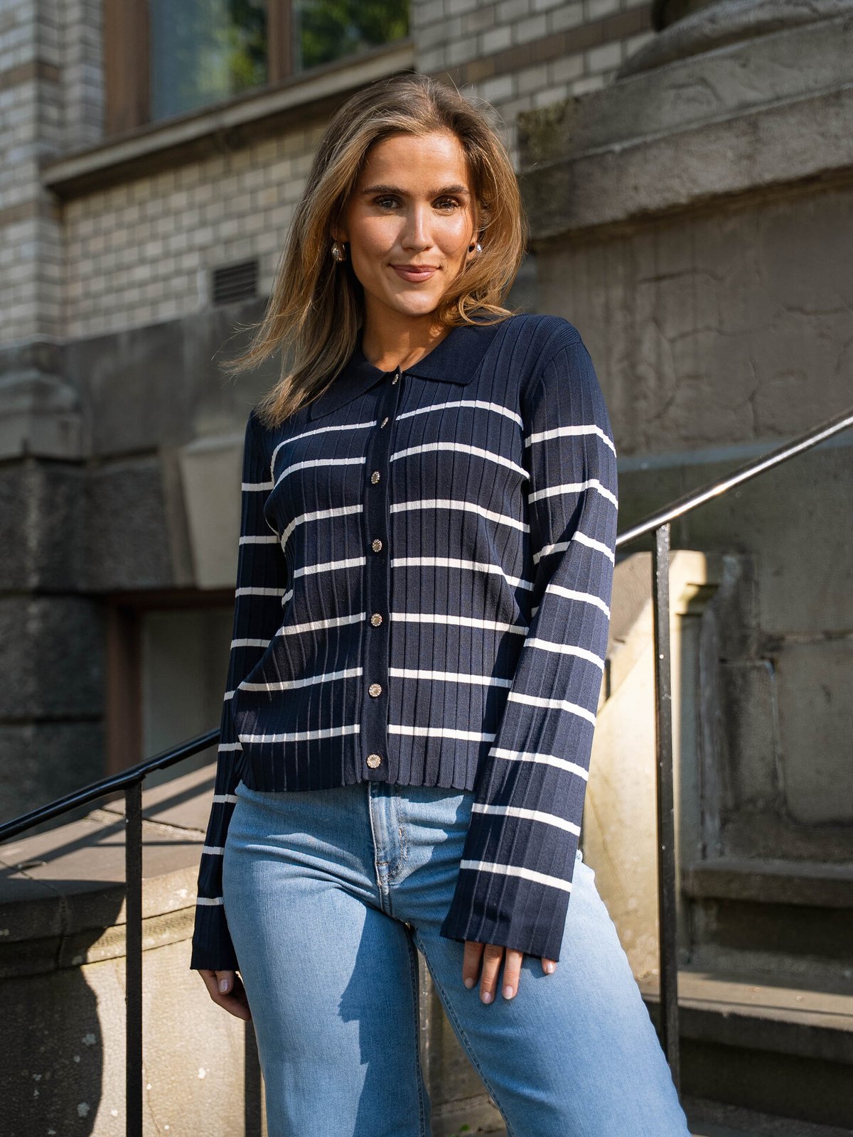 Y.A.S Limana Long Sleeve Knit Cardigan Navy Blazer Birch