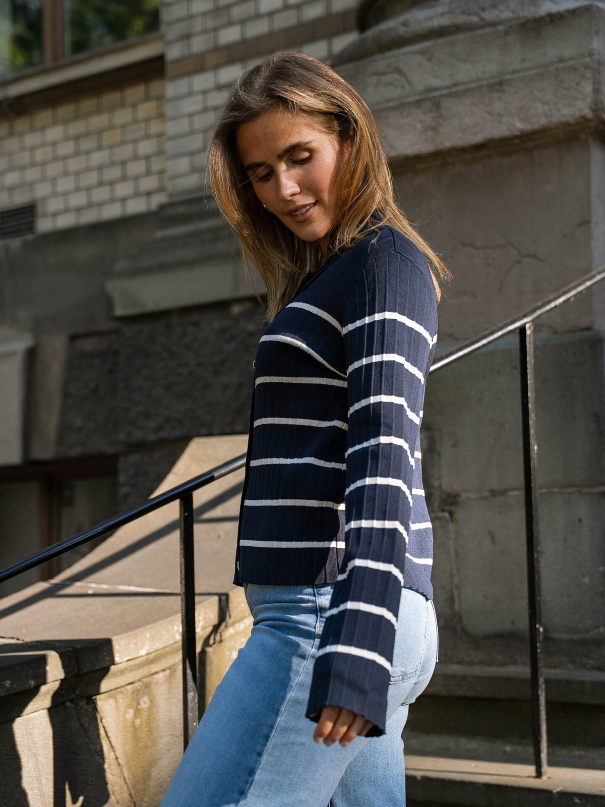 Y.A.S Limana Long Sleeve Knit Cardigan Navy Blazer Birch