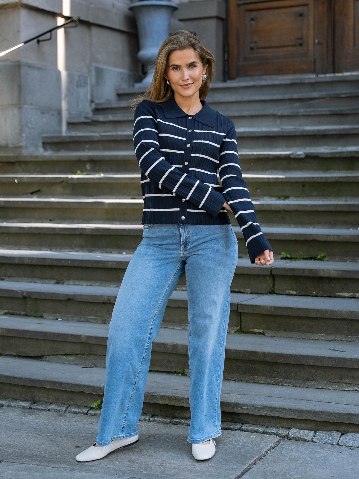 Y.A.S Limana Long Sleeve Knit Cardigan Navy Blazer Birch