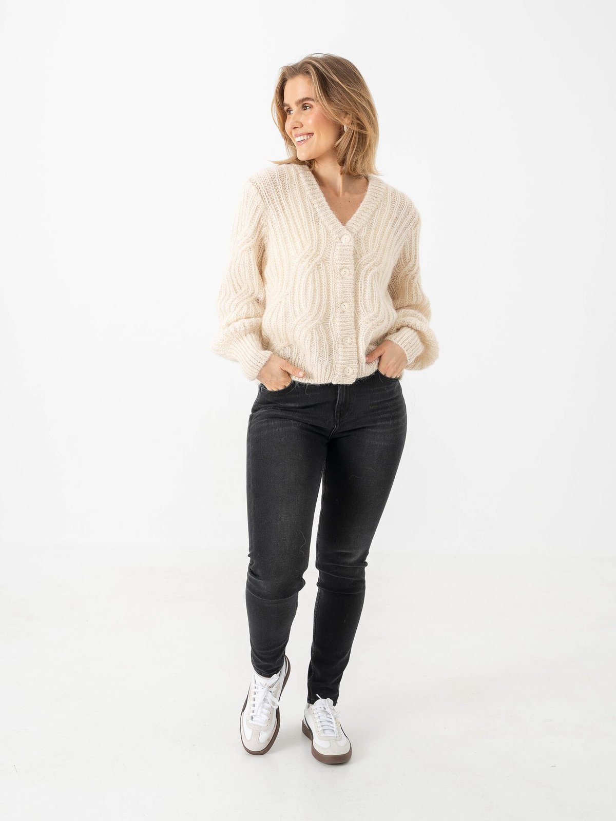 Y.A.S Zuma Long Sleeve Knit Cardigan Birch