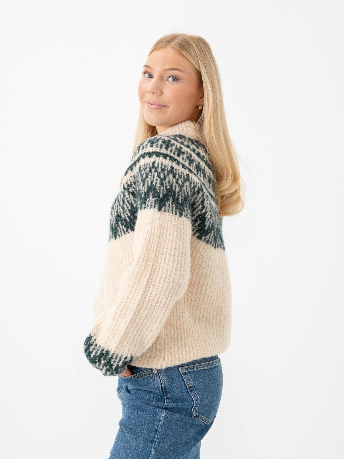 Y.A.S Liri Long Sleeve Wool Blend Knit Pullover Birch Ponderosa Pine