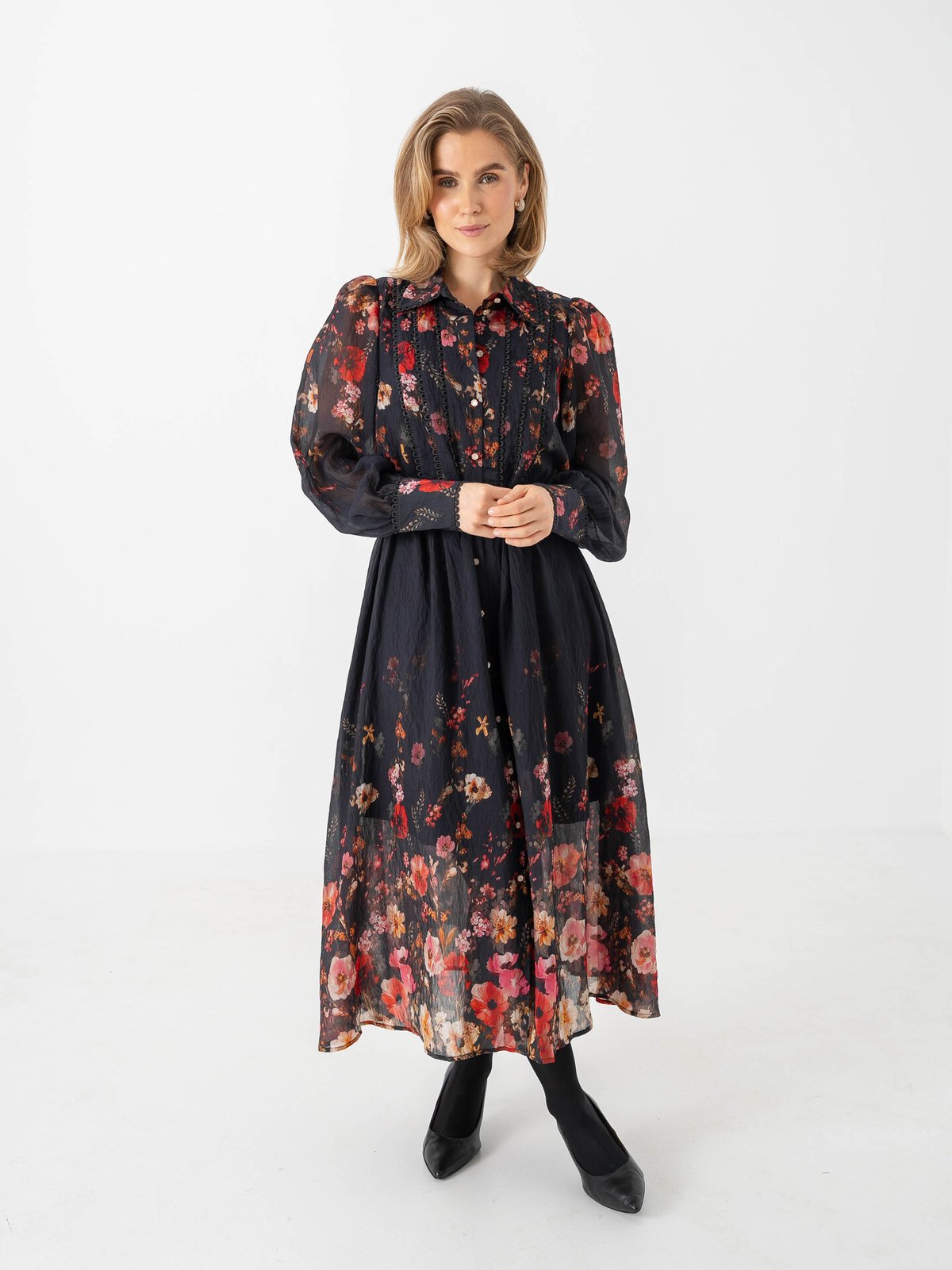 Y.A.S Romantica Long Sleeve Long Dress Black Romantica