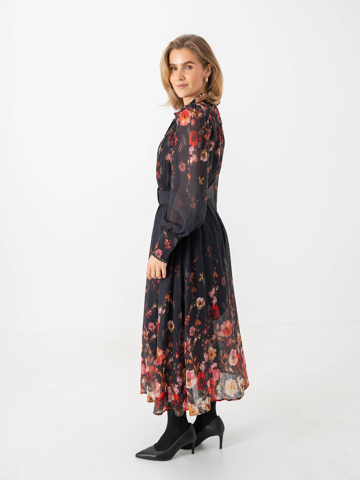 Y.A.S Romantica Long Sleeve Long Dress Black Romantica