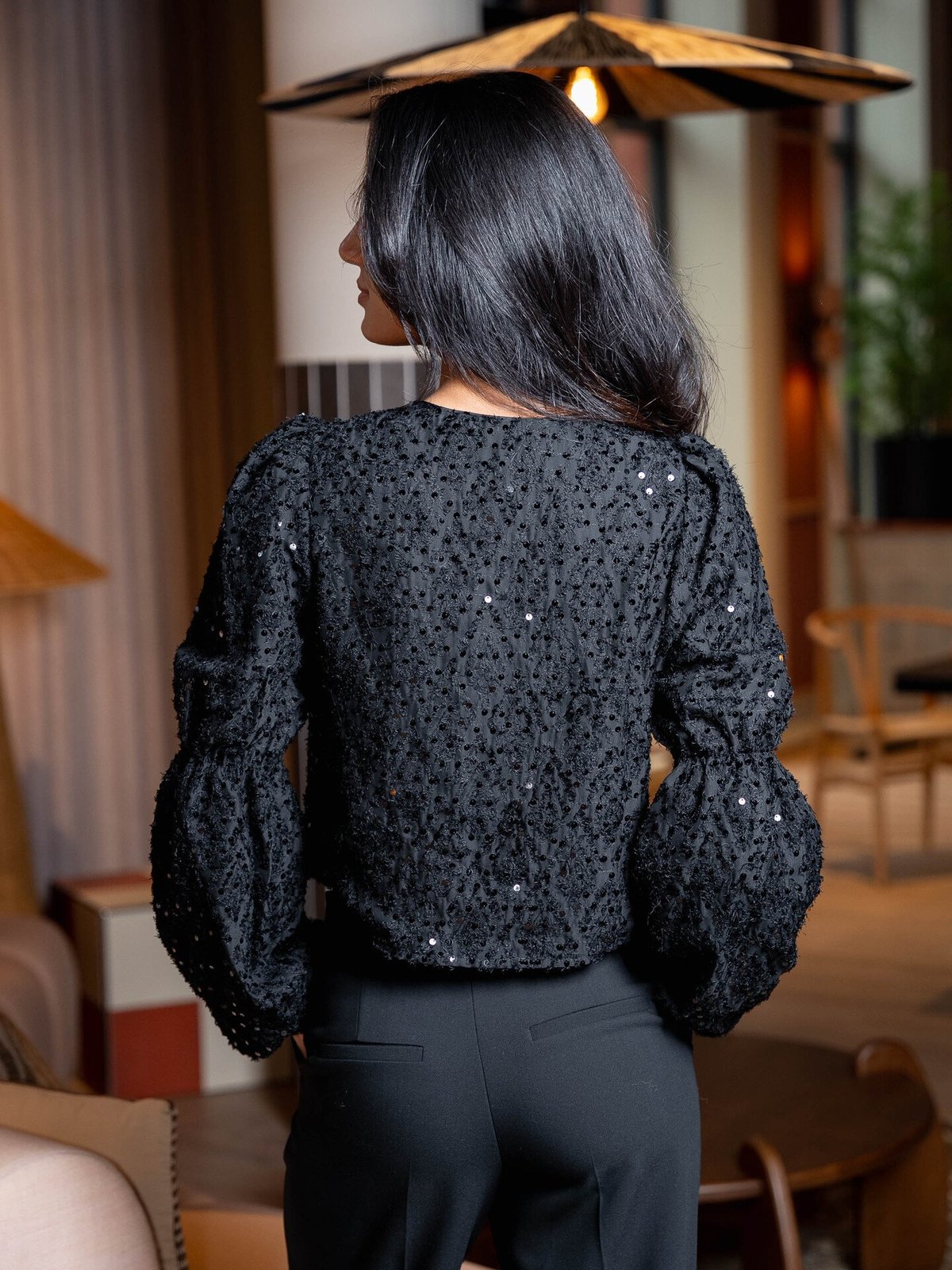 Y.A.S Serala Long Sleeve Short Top Black