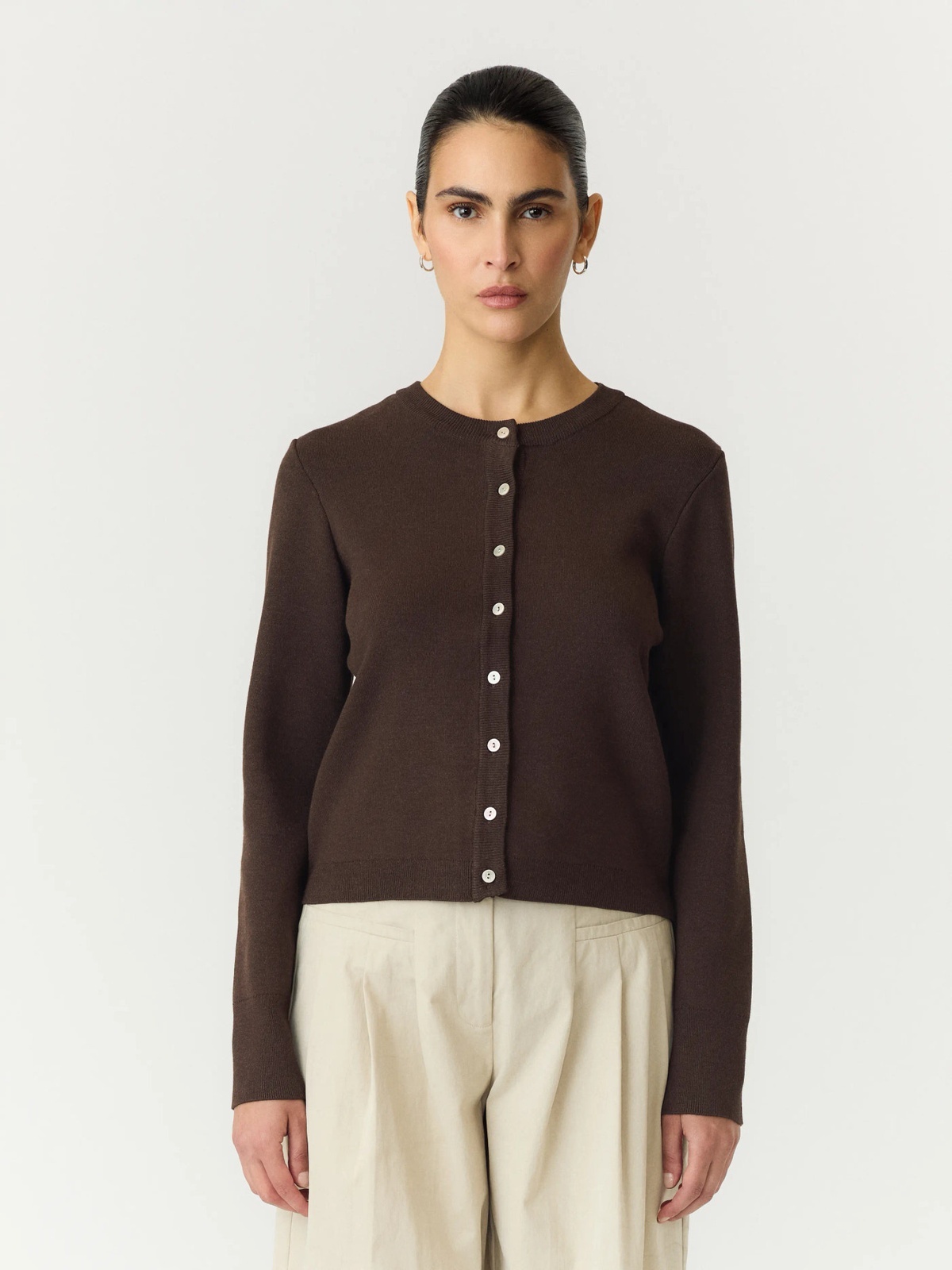 Y.A.S Elena Long Sleeve Knit Cardigan Coffee Bean Melange