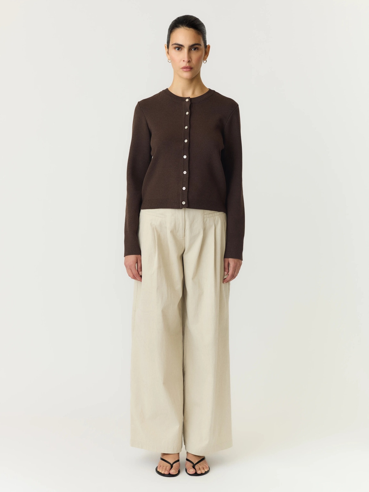 Y.A.S Elena Long Sleeve Knit Cardigan Coffee Bean Melange