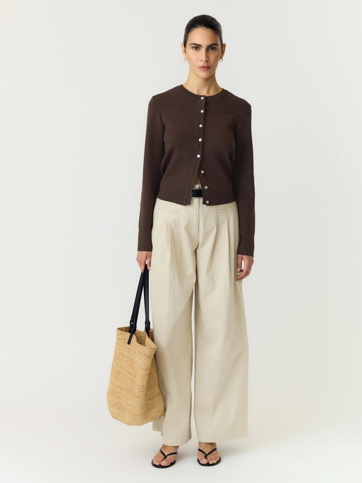 Y.A.S Elena Long Sleeve Knit Cardigan Coffee Bean Melange