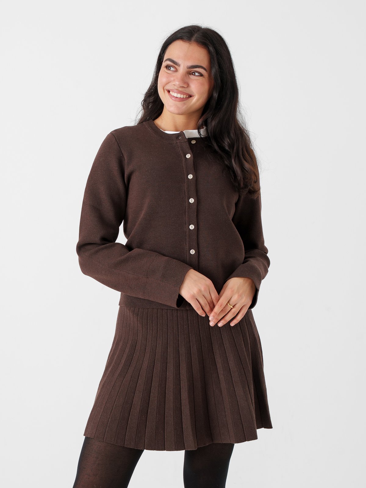 Y.A.S Elena Long Sleeve Knit Cardigan Coffee Bean Melange