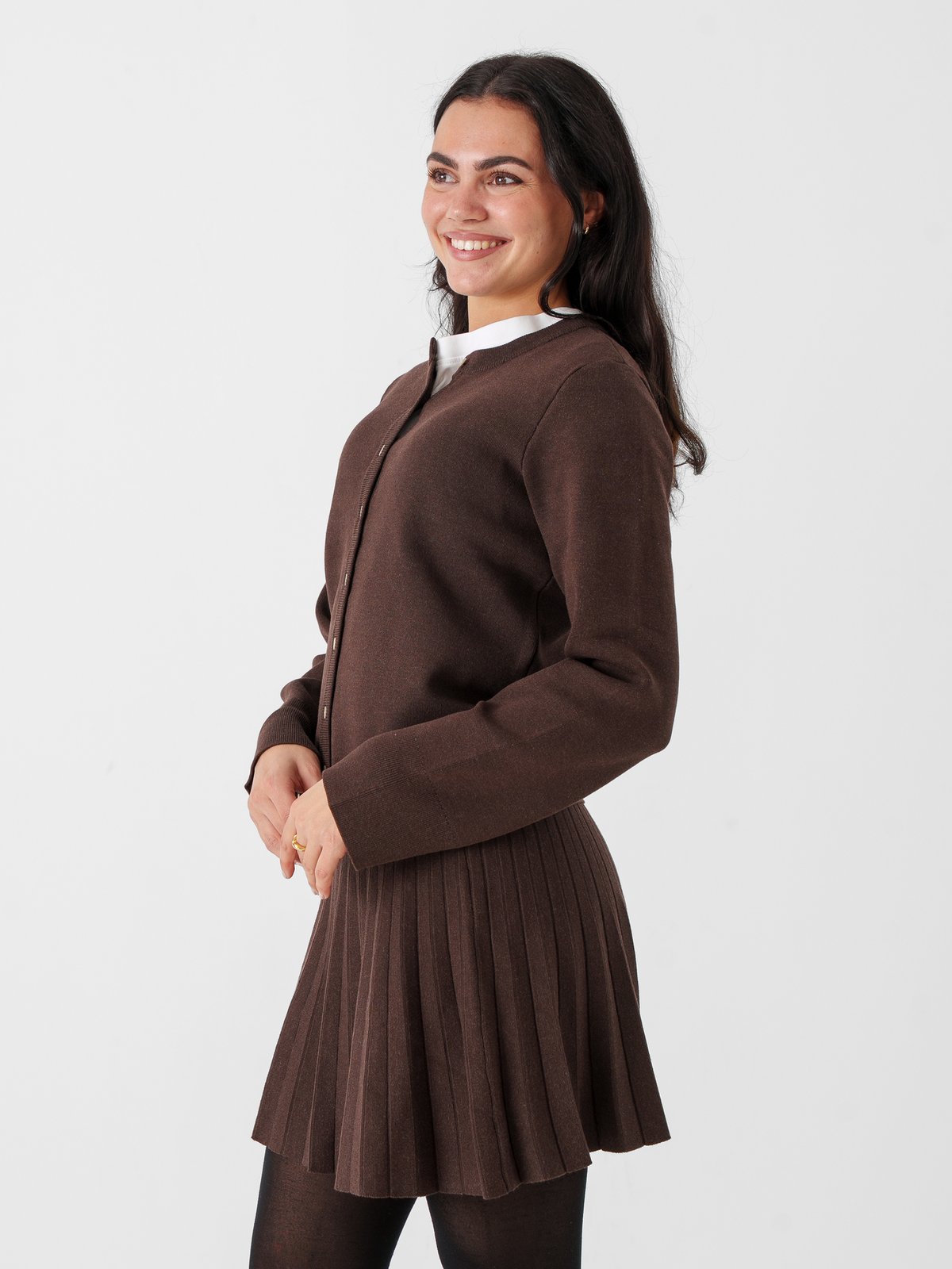 Y.A.S Elena Long Sleeve Knit Cardigan Coffee Bean Melange