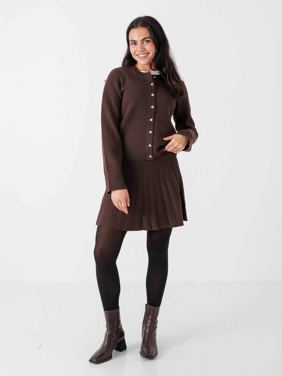 Y.A.S Elena Long Sleeve Knit Cardigan Coffee Bean Melange