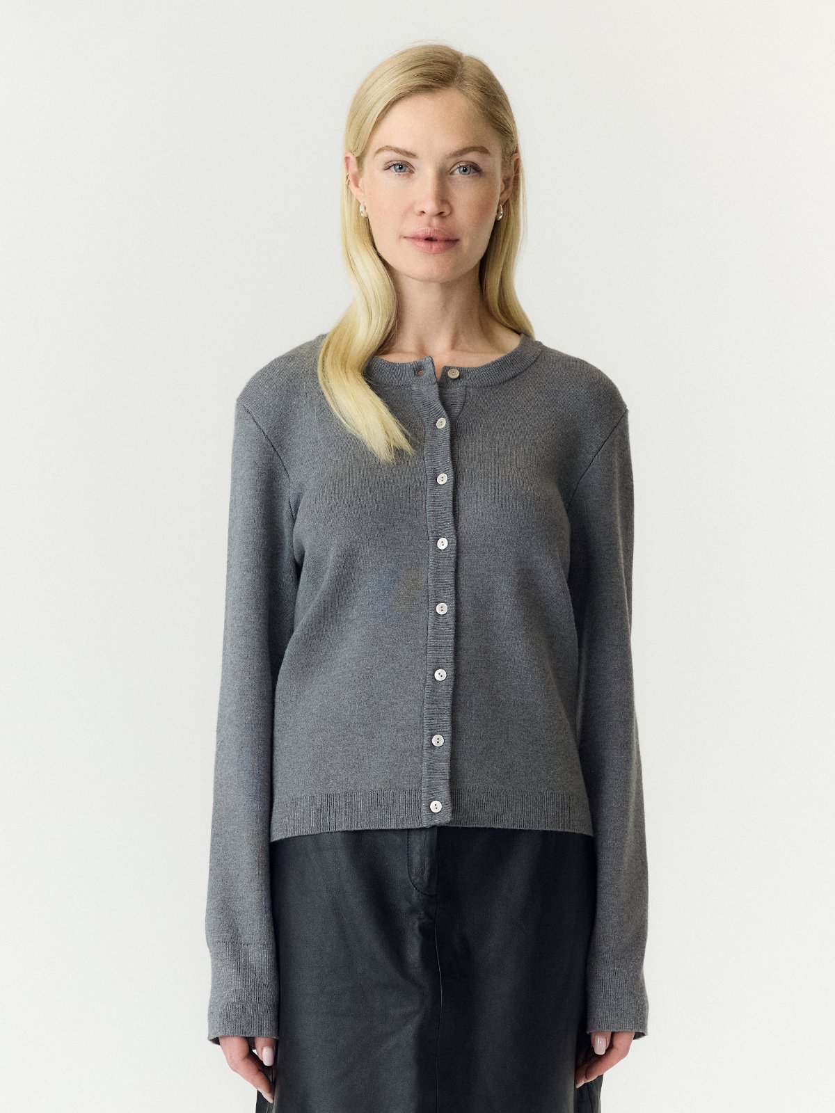 Y.A.S Elena Long Sleeve Knit Cardigan Medium Grey Melange