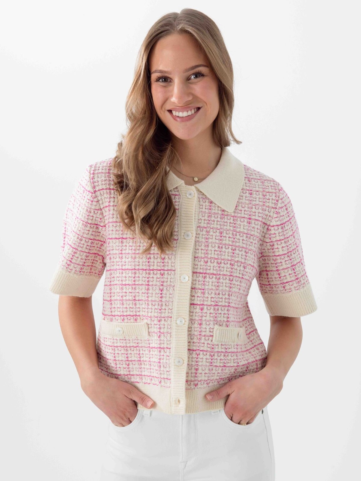 Y.A.S Livia Short Sleeve Knit Birch Rose Violet / Ballerina