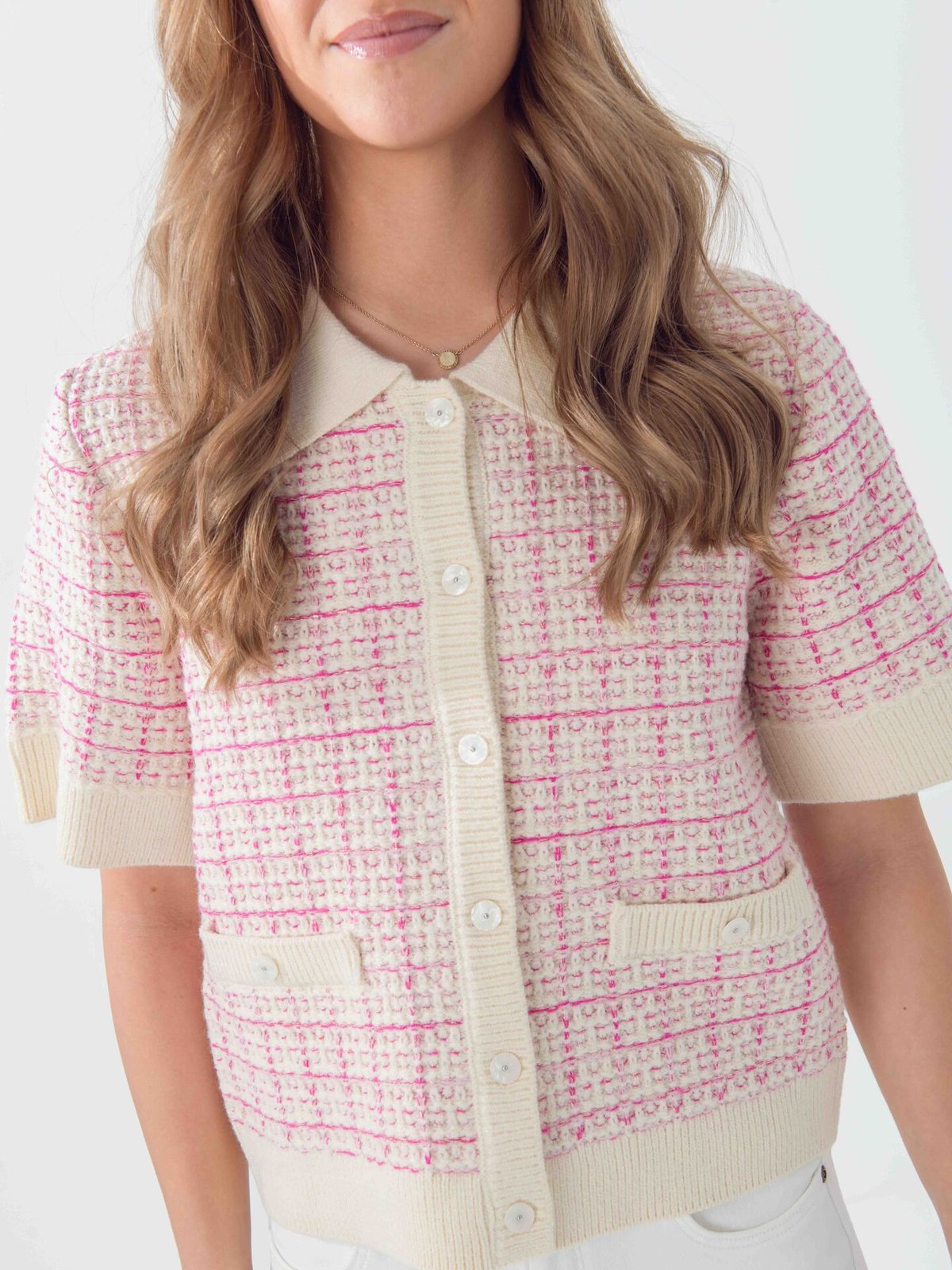 Y.A.S Livia Short Sleeve Knit Birch Rose Violet / Ballerina