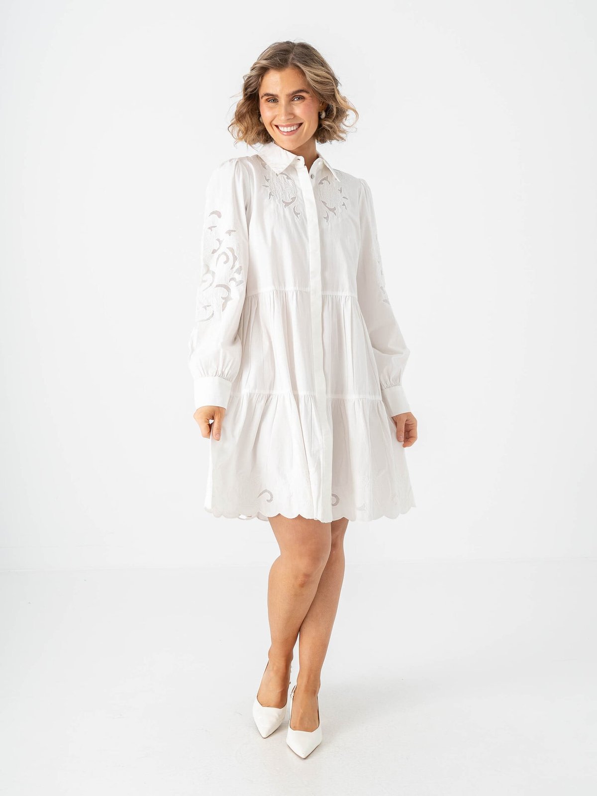 Y.A.S Zimia Long Sleeve Shirt Dress Star White