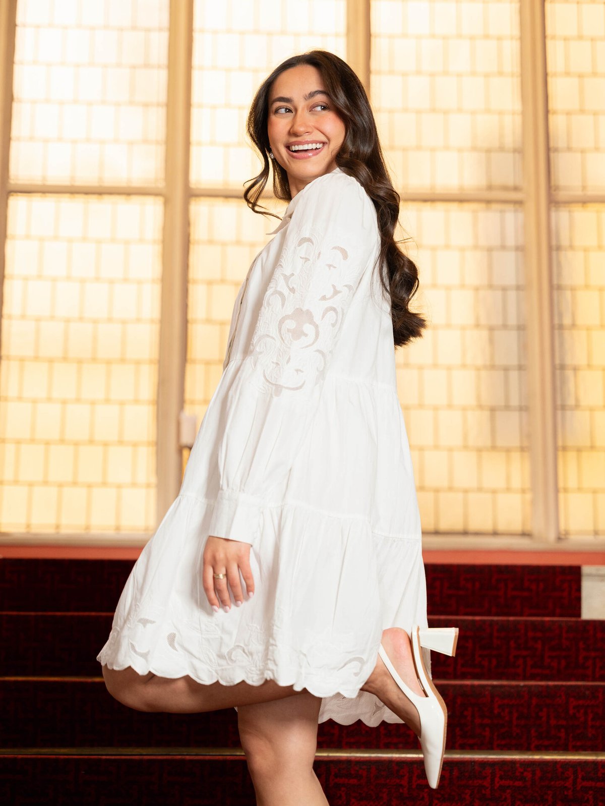 Y.A.S Zimia Long Sleeve Shirt Dress Star White