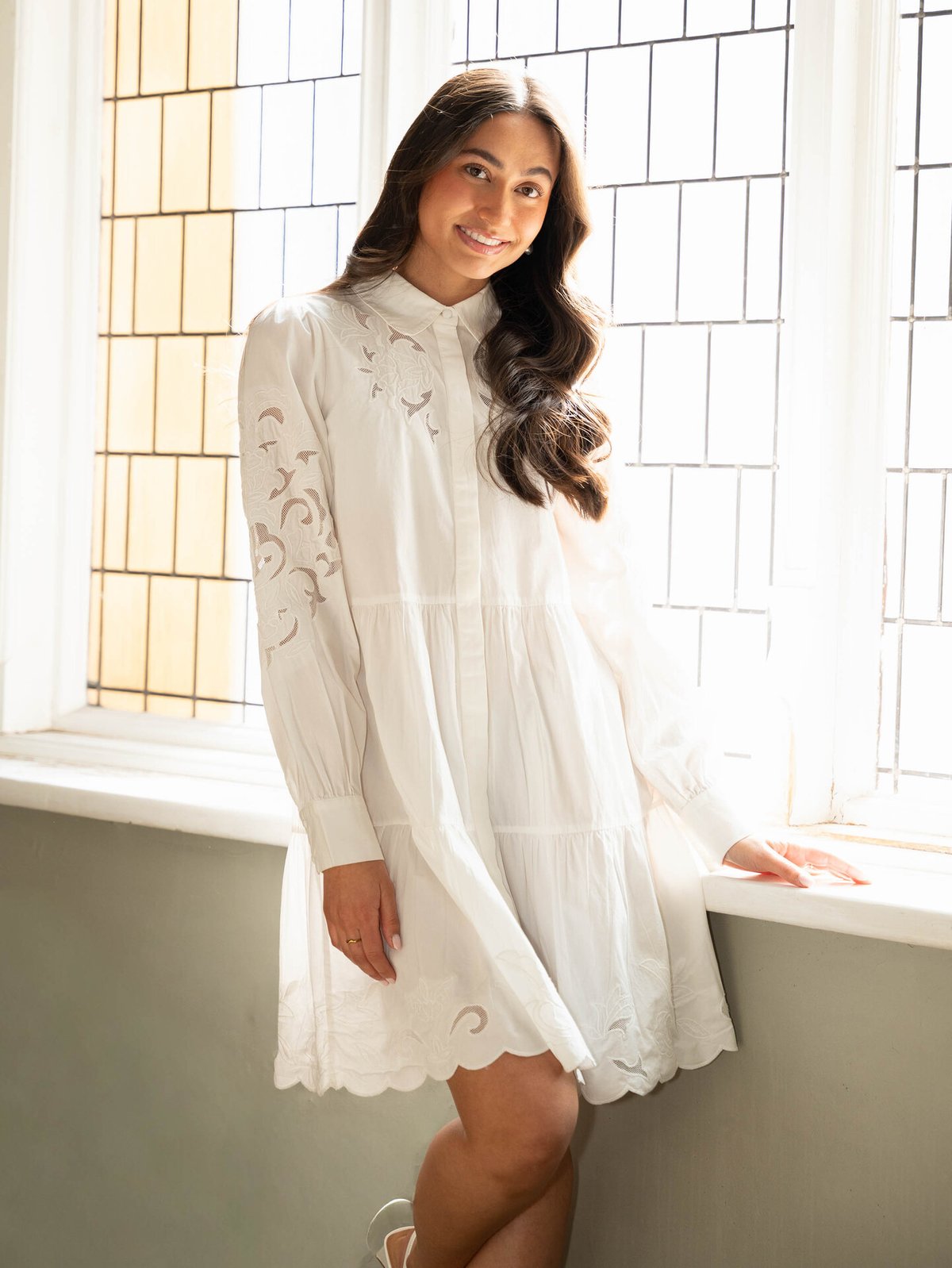 Y.A.S Zimia Long Sleeve Shirt Dress Star White