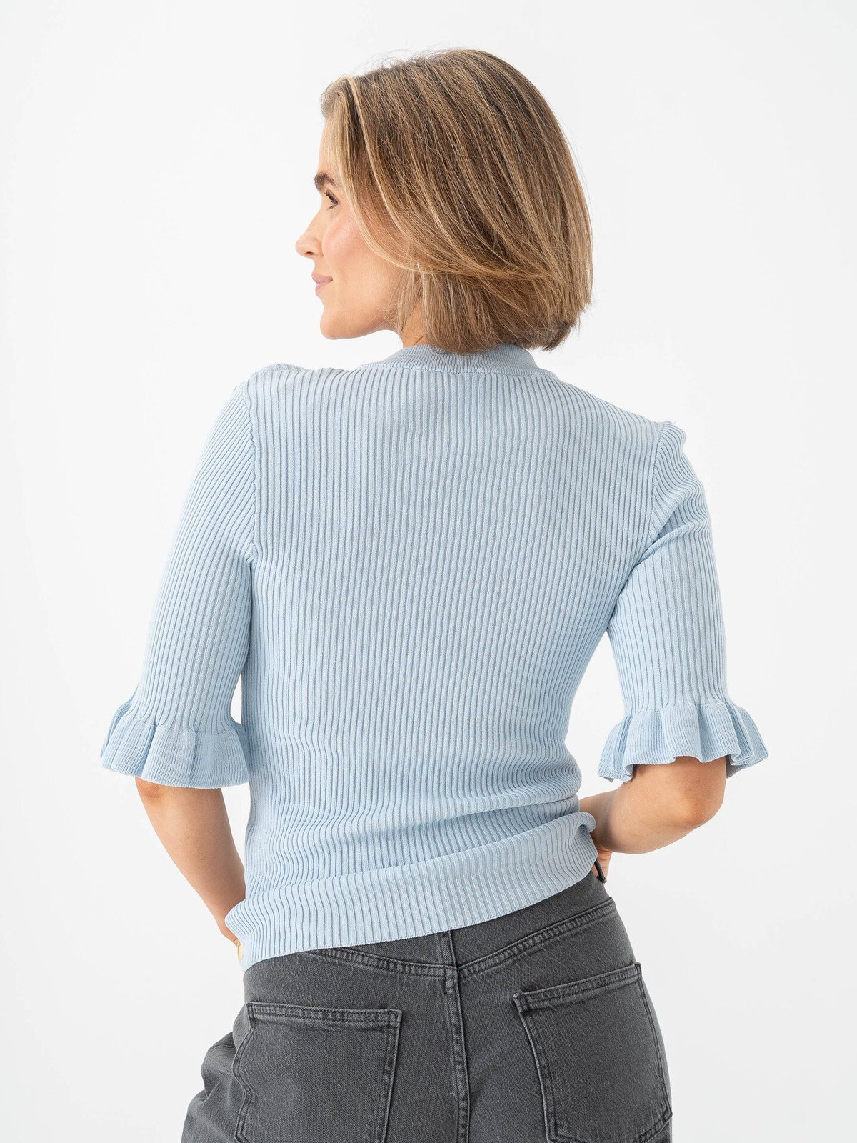 Y.A.S Mikla Short Sleeve Knit Top Skyway