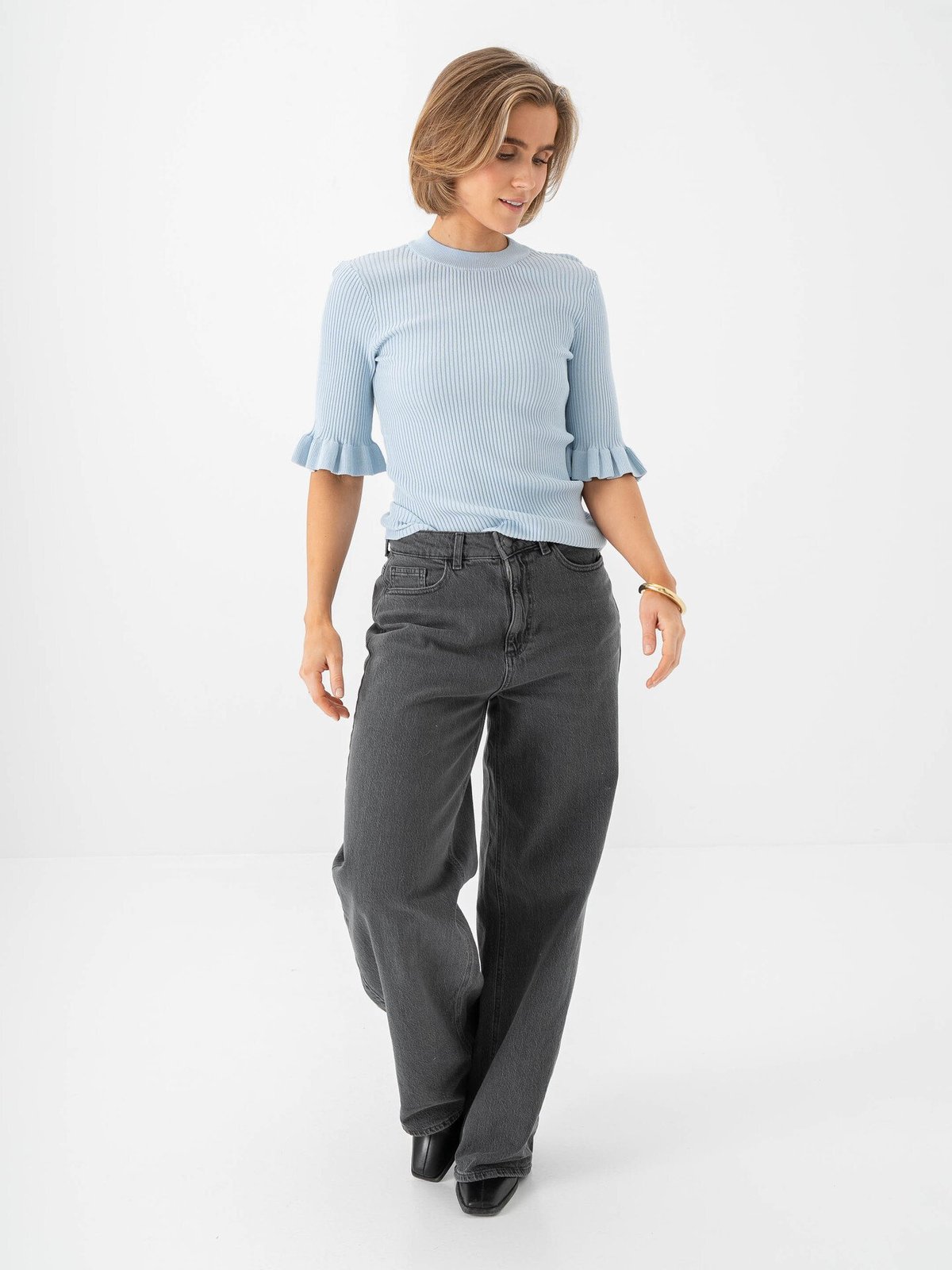 Y.A.S Mikla Short Sleeve Knit Top Skyway