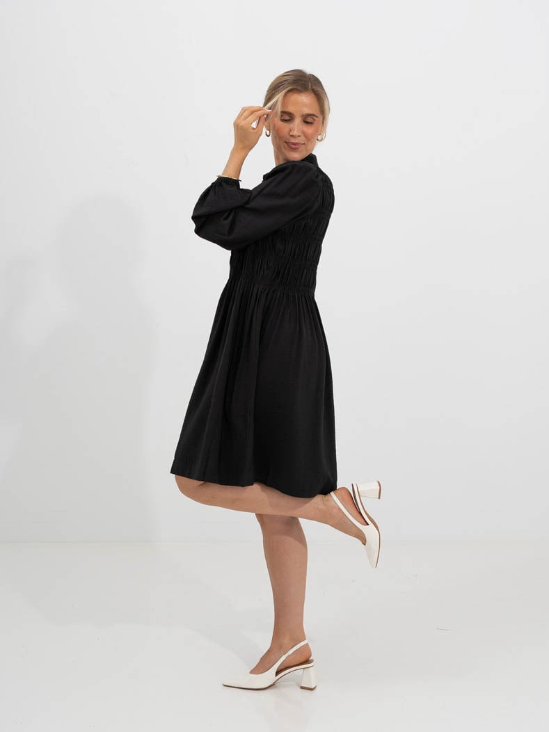 Y.A.S Pala Long Sleeve Smock Shirt Dress Black