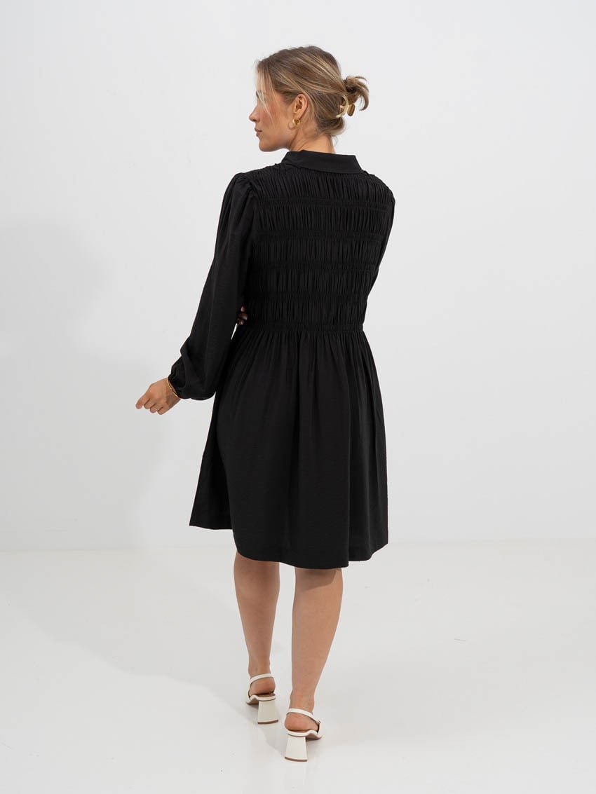 Y.A.S Pala Long Sleeve Smock Shirt Dress Black