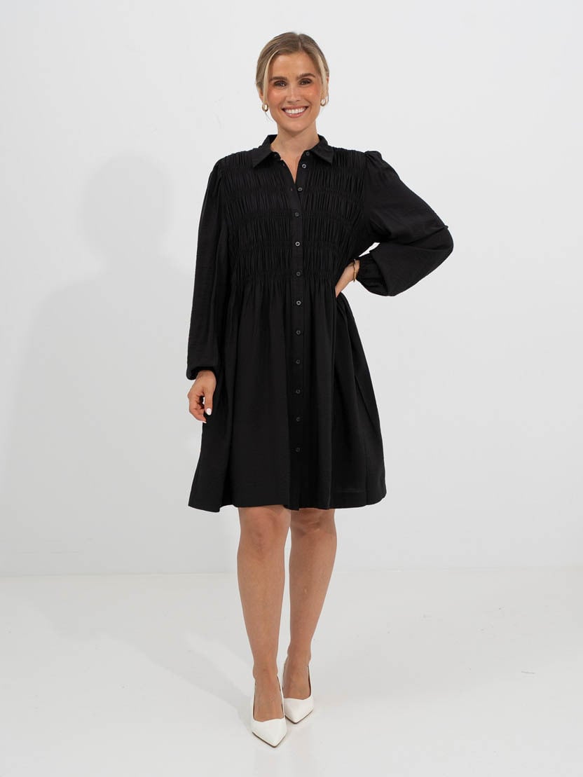 Y.A.S Pala Long Sleeve Smock Shirt Dress Black