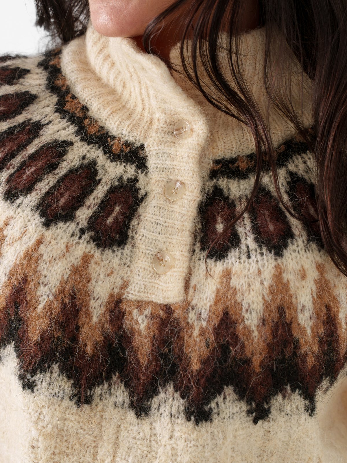 Y.A.S Domina Long Sleeve Wool Blend Knit Wood Ash W. Dijon/Shaved Chocolate