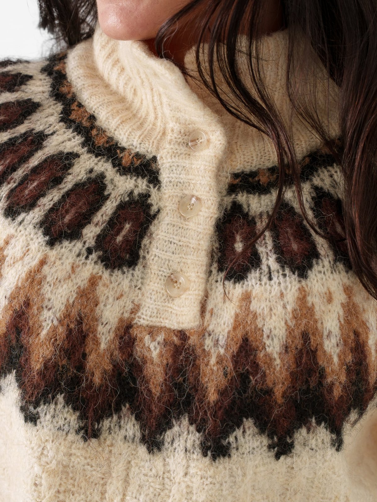 Y.A.S Domina Long Sleeve Wool Blend Knit Wood Ash W. Dijon/Shaved Chocolate