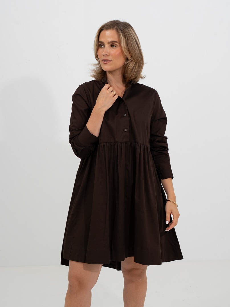 Y.A.S Salsy Long Sleeve Shirt Dress S. Coffee Bean