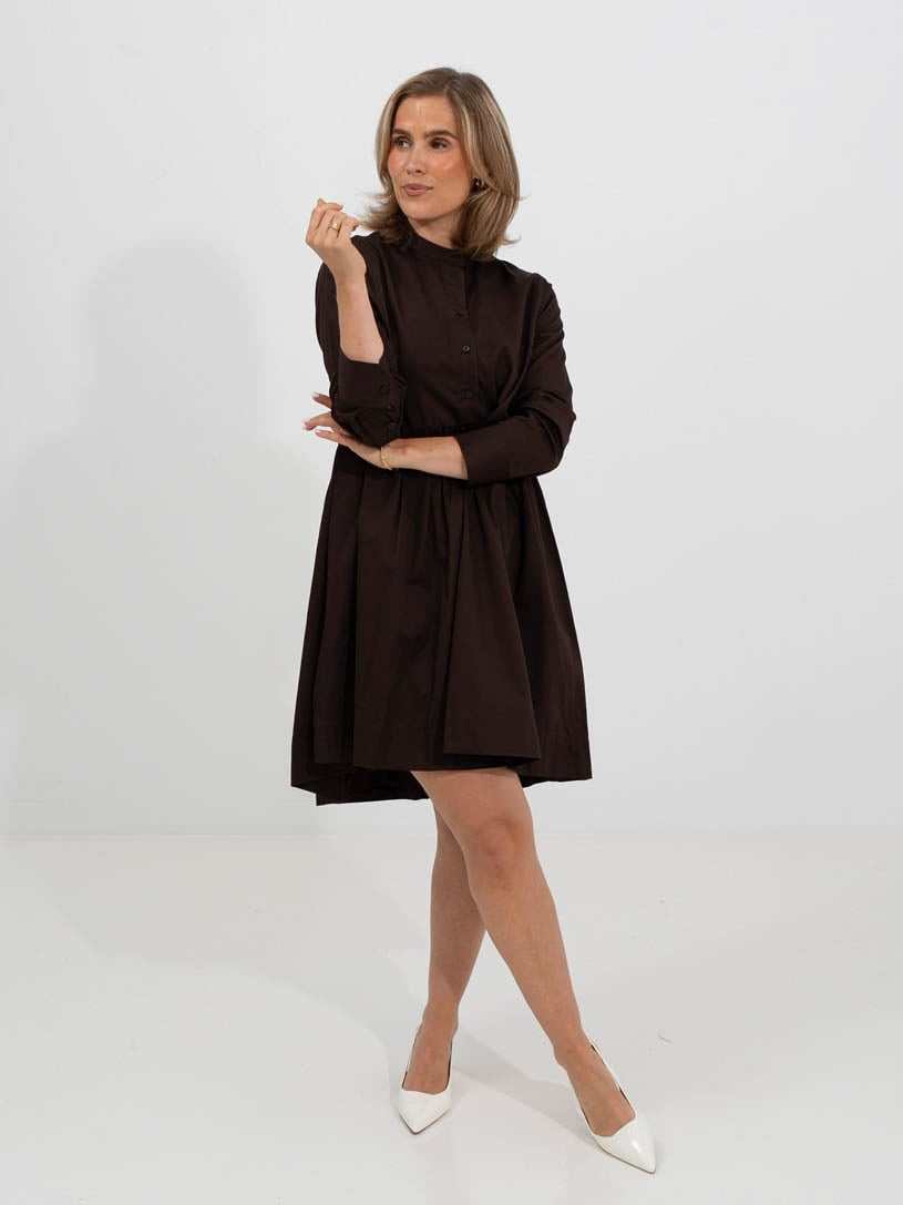 Y.A.S Salsy Long Sleeve Shirt Dress S. Coffee Bean