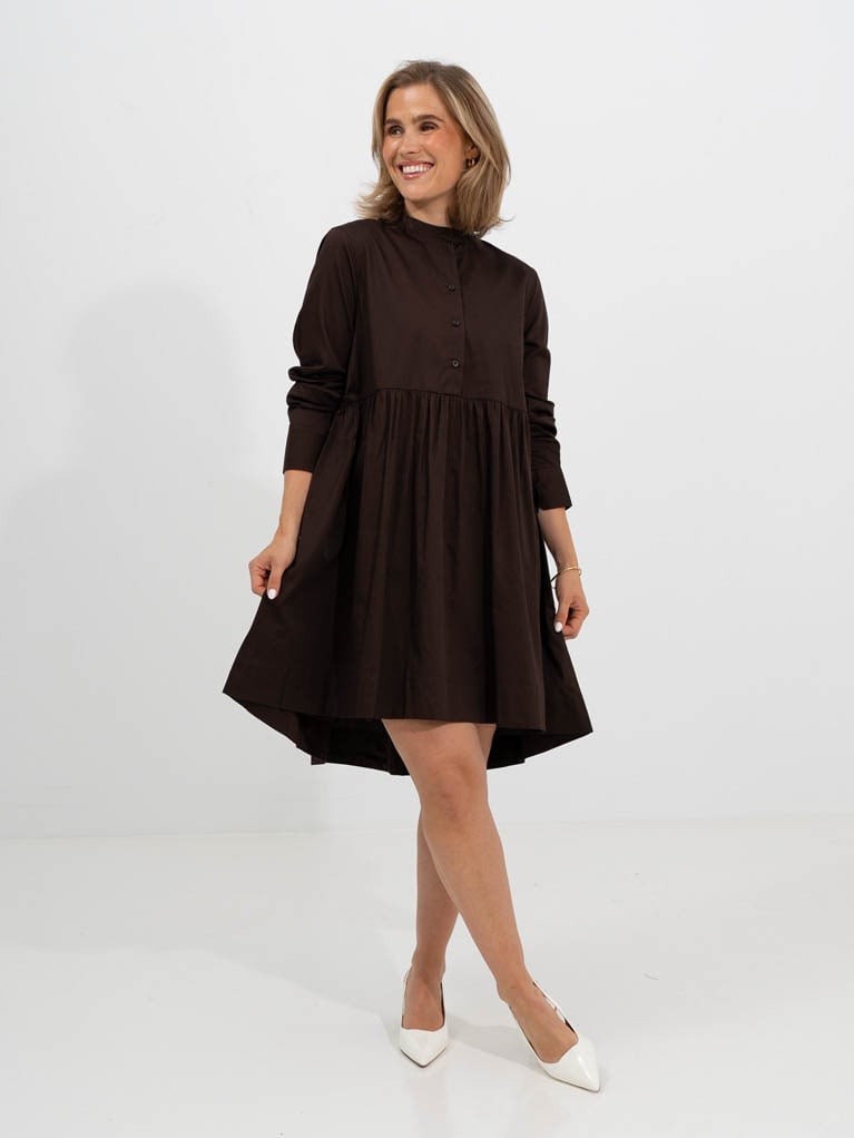 Y.A.S Salsy Long Sleeve Shirt Dress S. Coffee Bean