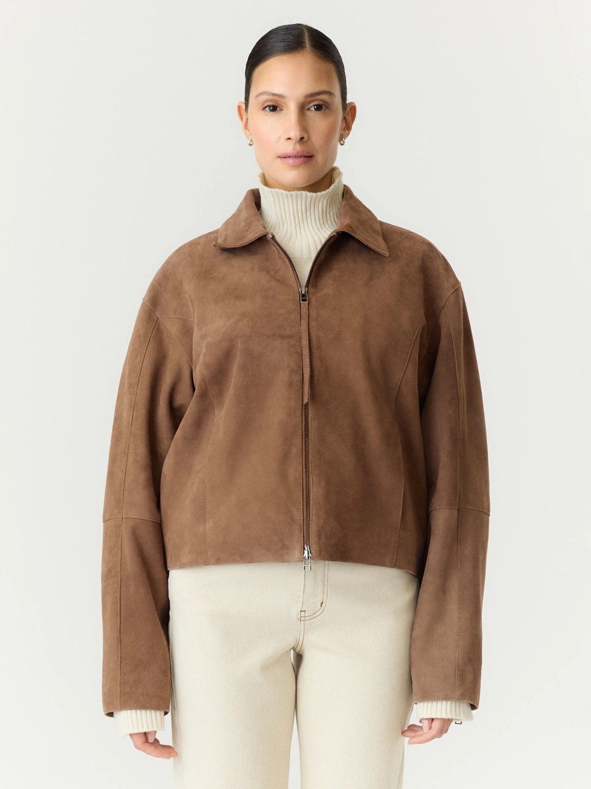 Y.A.S Salera Long Sleeve Suede Jacket Sepia