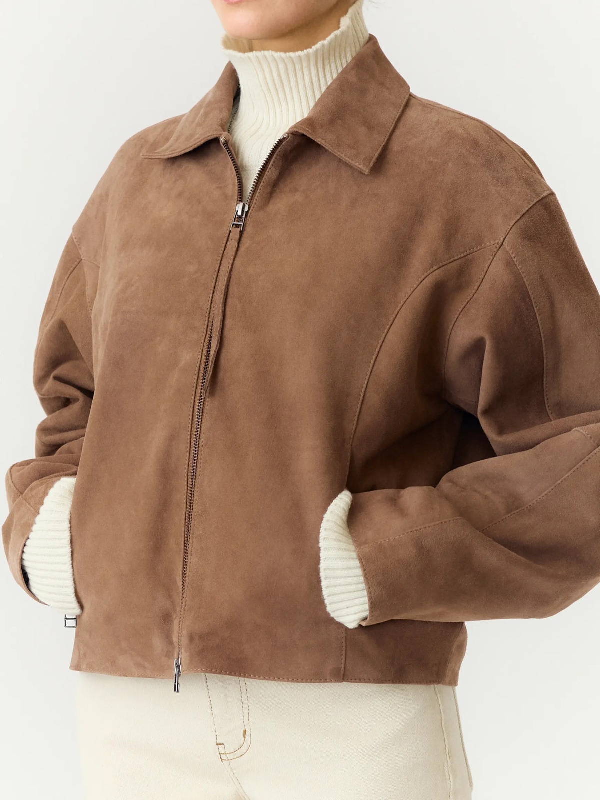 Y.A.S Salera Long Sleeve Suede Jacket Sepia