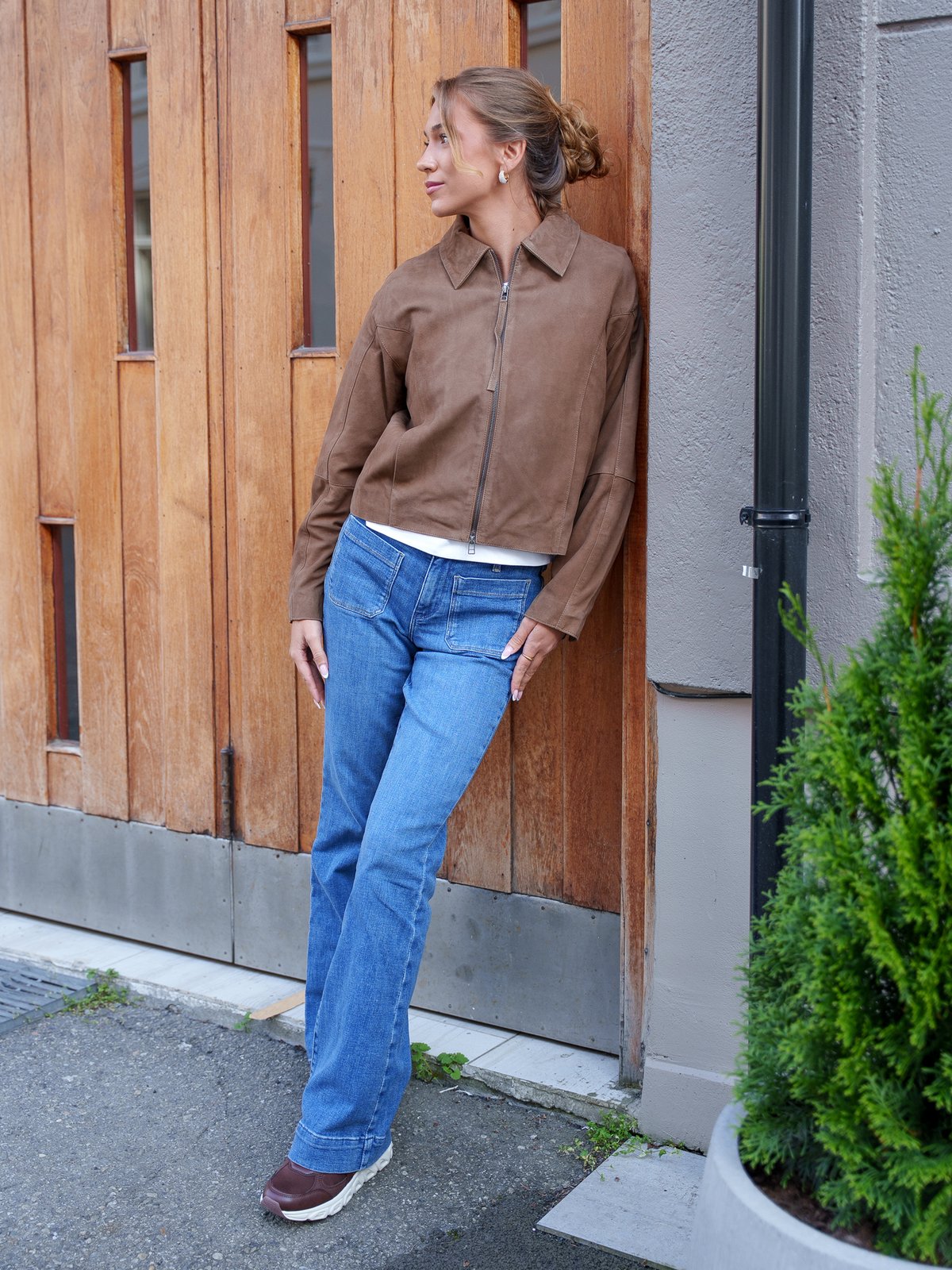 Y.A.S Salera Long Sleeve Suede Jacket Sepia