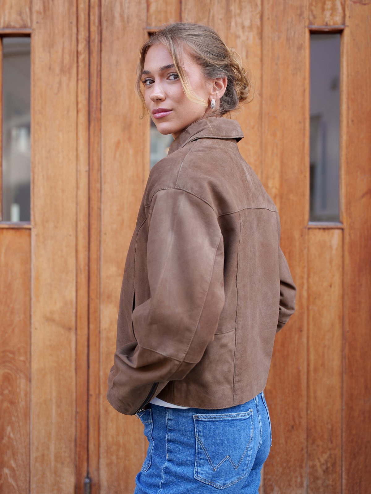 Y.A.S Salera Long Sleeve Suede Jacket Sepia